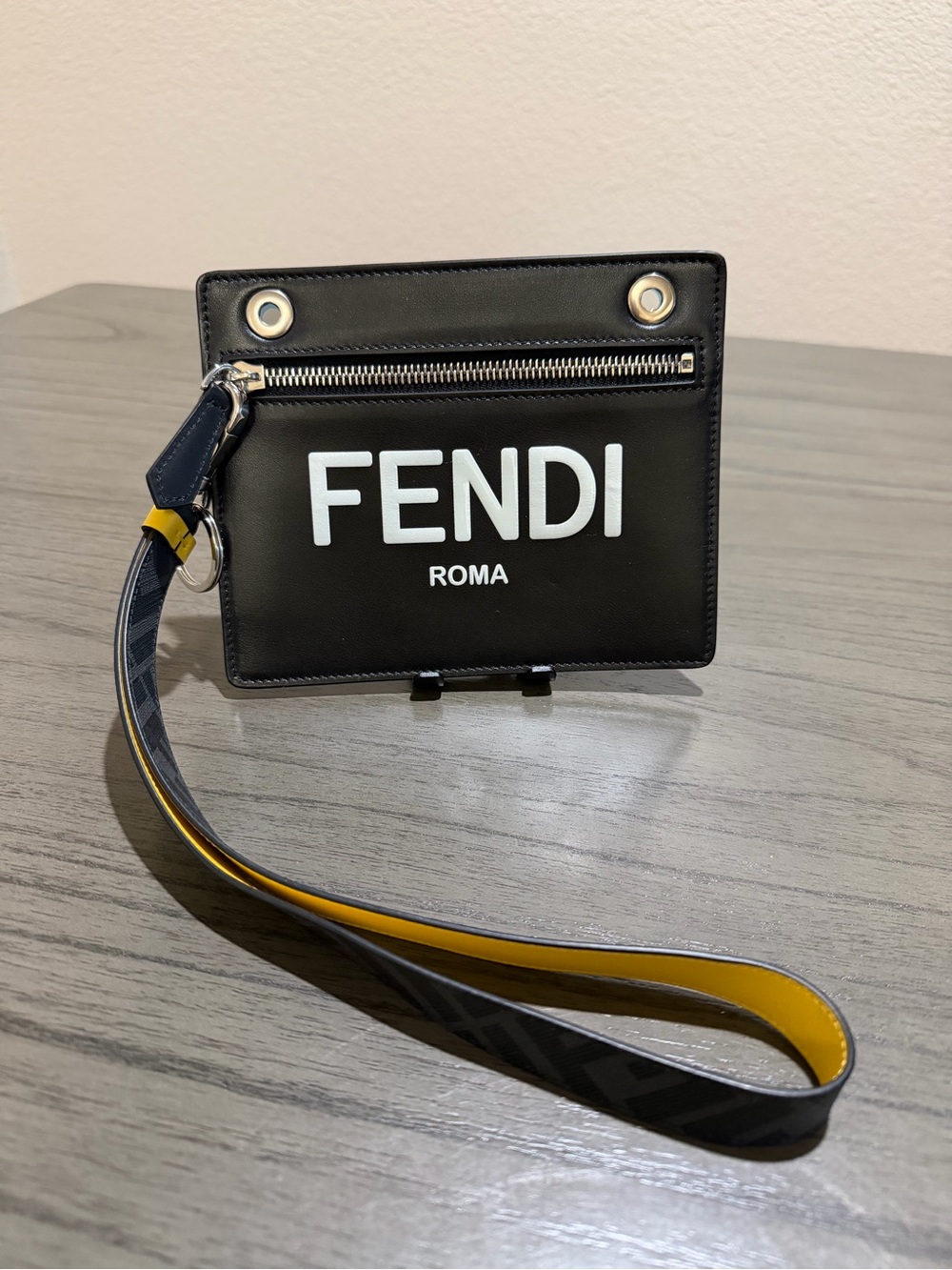 Fendi Black Zip Wallet Wrist Strap